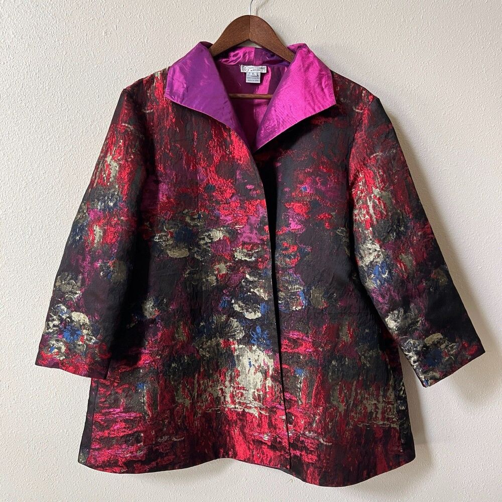 Grace Chuang Swing Jacket Women’s XL Monet Print Red Black With Pockets